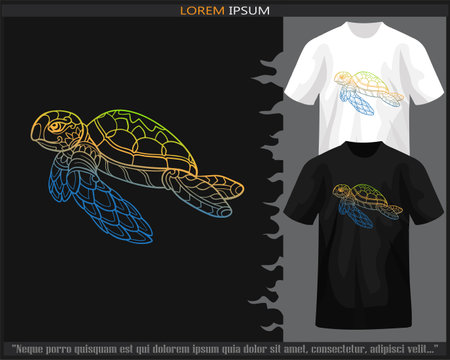 Gradient Colorful sea turtle mandala arts isolated on black and white t shirt.のイラスト素材