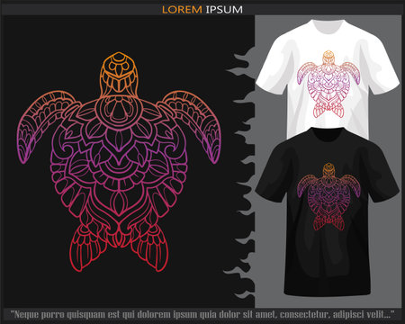 Gradient Colorful sea turtle mandala arts isolated on black and white t shirt.のイラスト素材