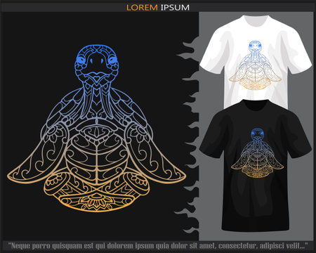 Gradient Colorful sea turtle mandala arts isolated on black and white t shirt.のイラスト素材