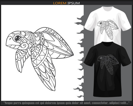 Sea turtle mandala arts isolated on black and white t shirt.のイラスト素材