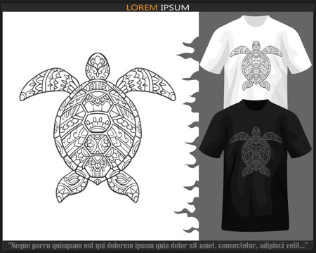 Sea turtle mandala arts isolated on black and white t shirt.のイラスト素材