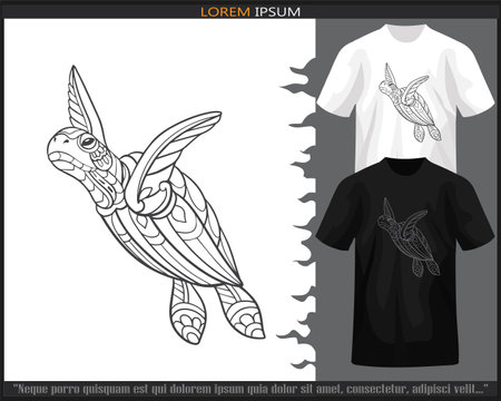 Sea turtle mandala arts isolated on black and white t shirt.のイラスト素材