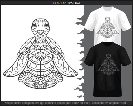 Sea turtle mandala arts isolated on black and white t shirt.のイラスト素材