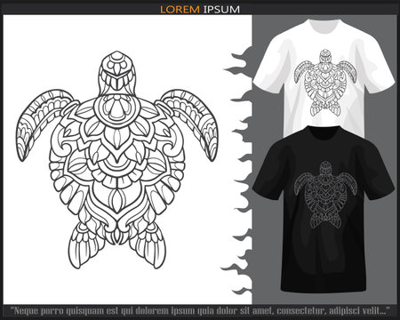 Sea turtle mandala arts isolated on black and white t shirt.の素材 [FY310209172039]