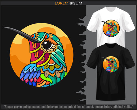 Colorful Humming bird mandala arts isolated on black and white t shirt.のイラスト素材