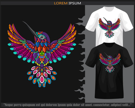 Colorful Humming bird mandala arts isolated on black and white t shirt.のイラスト素材