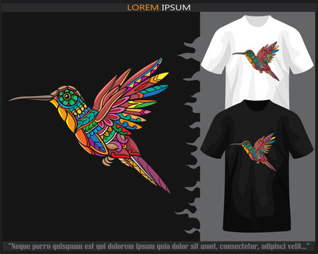 Colorful Humming bird mandala arts isolated on black and white t shirt.のイラスト素材