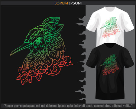 Gradient Colorful Humming bird mandala arts isolated on black and white t shirt.のイラスト素材