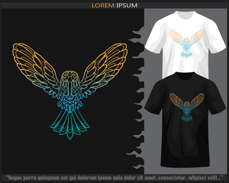 Gradient Colorful Humming bird mandala arts isolated on black and white t shirt.のイラスト素材