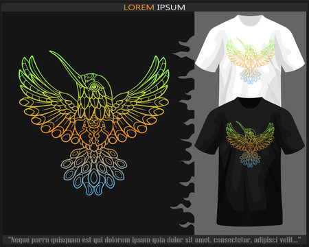 Gradient Colorful Humming bird mandala arts isolated on black and white t shirt.のイラスト素材