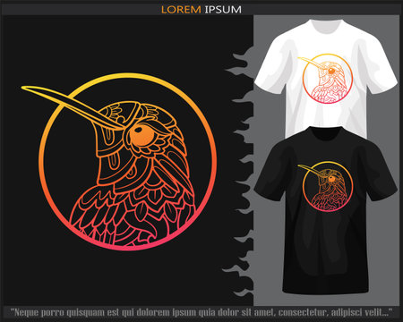 Gradient Colorful Humming bird mandala arts isolated on black and white t shirt.のイラスト素材