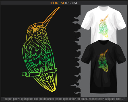 Gradient Colorful Humming bird mandala arts isolated on black and white t shirt.のイラスト素材