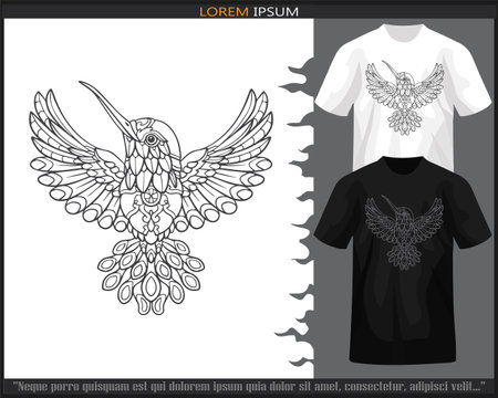 Humming bird mandala arts isolated on black and white t shirt.のイラスト素材