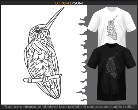 Humming bird mandala arts isolated on black and white t shirt.のイラスト素材