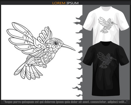 Humming bird mandala arts isolated on black and white t shirt.のイラスト素材