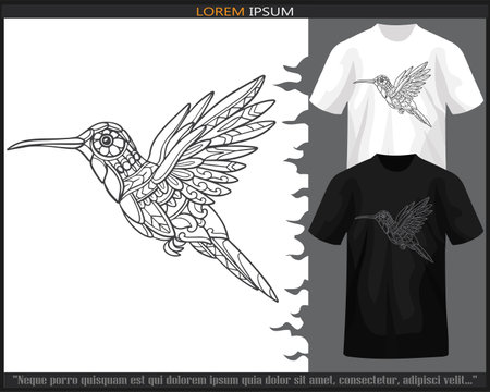 Humming bird mandala arts isolated on black and white t shirt.のイラスト素材