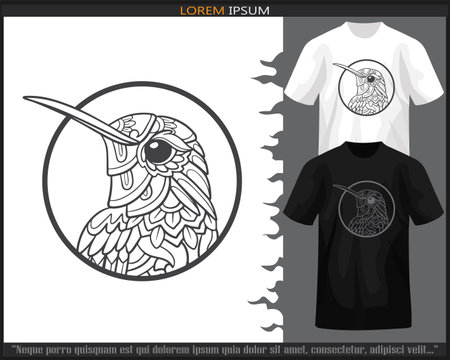 Humming bird mandala arts isolated on black and white t shirt.のイラスト素材