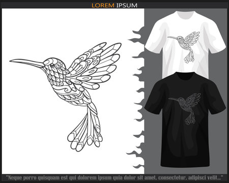 Humming bird mandala arts isolated on black and white t shirt.のイラスト素材