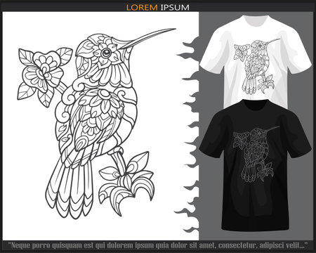 Humming bird mandala arts isolated on black and white t shirt.のイラスト素材