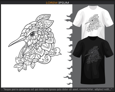 Humming bird mandala arts isolated on black and white t shirt.のイラスト素材