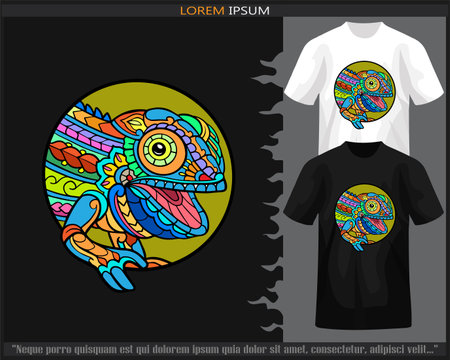 Colorful chameleon mandala arts isolated on black and white t shirt.のイラスト素材