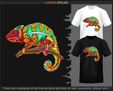 Colorful chameleon mandala arts isolated on black and white t shirt.のイラスト素材