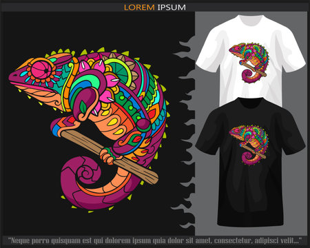 Colorful chameleon mandala arts isolated on black and white t shirt.のイラスト素材