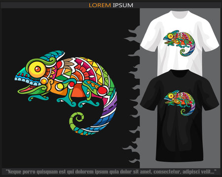 Colorful chameleon mandala arts isolated on black and white t shirt.のイラスト素材