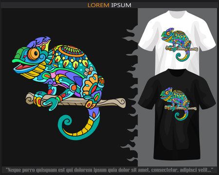 Colorful chameleon mandala arts isolated on black and white t shirt.のイラスト素材