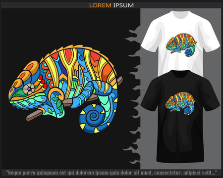 Colorful chameleon mandala arts isolated on black and white t shirt.のイラスト素材