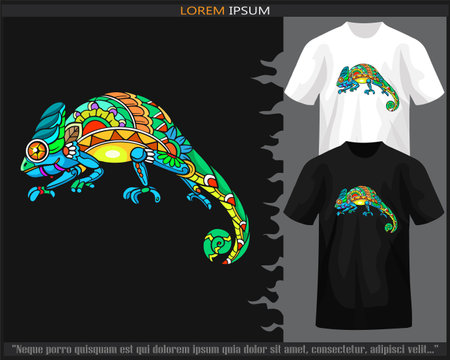 Colorful chameleon mandala arts isolated on black and white t shirt.のイラスト素材