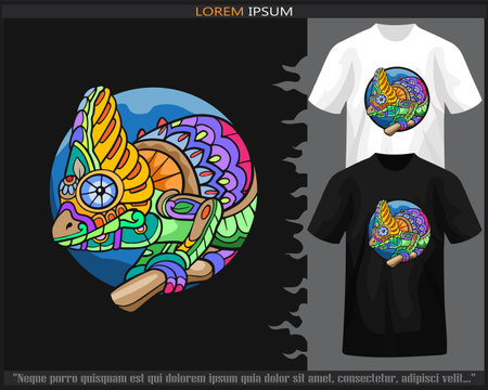 Colorful chameleon mandala arts isolated on black and white t shirt.のイラスト素材