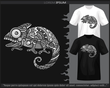 Monochrome Chameleon mandala arts isolated on black and white t shirt.のイラスト素材