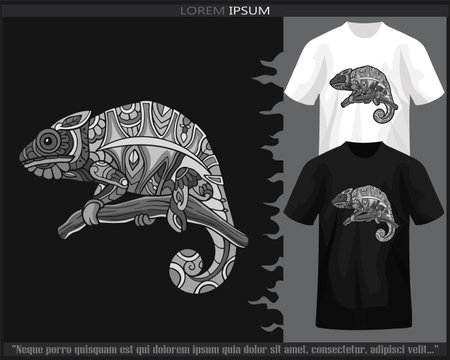 Monochrome Chameleon mandala arts isolated on black and white t shirt.のイラスト素材