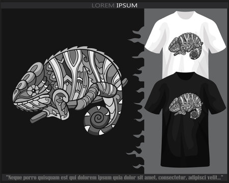 Monochrome Chameleon mandala arts isolated on black and white t shirt.のイラスト素材