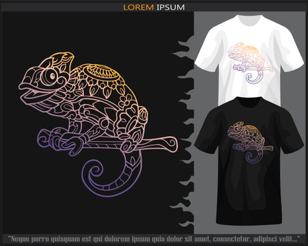 Gradient Colorful Chameleon mandala arts isolated on black and white t shirt.のイラスト素材