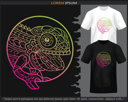 Gradient Colorful Chameleon mandala arts isolated on black and white t shirt.のイラスト素材