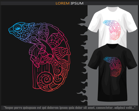 Gradient Colorful Chameleon mandala arts isolated on black and white t shirt.のイラスト素材