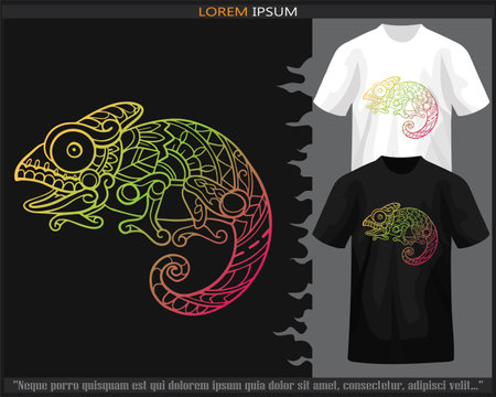 Gradient Colorful Chameleon mandala arts isolated on black and white t shirt.のイラスト素材