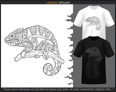 Chameleon mandala arts isolated on black and white t shirt.のイラスト素材