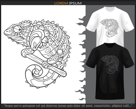 Chameleon mandala arts isolated on black and white t shirt.のイラスト素材