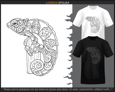 Chameleon mandala arts isolated on black and white t shirt.のイラスト素材