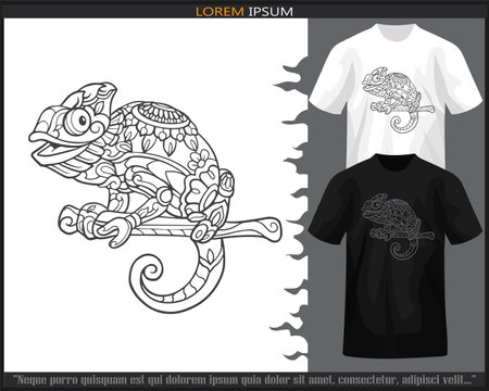 Chameleon mandala arts isolated on black and white t shirt.のイラスト素材