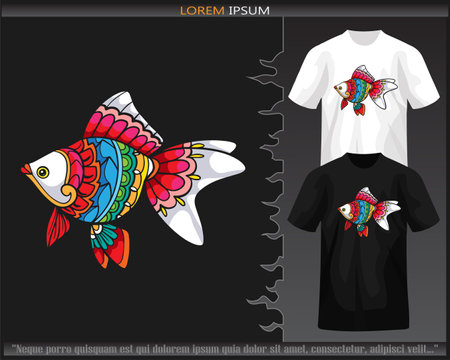 Colorful Goldfish mandala arts isolated on black and white t shirt.のイラスト素材