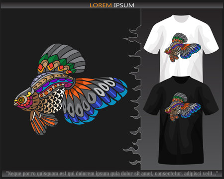 Colorful Goldfish mandala arts isolated on black and white t shirt.のイラスト素材