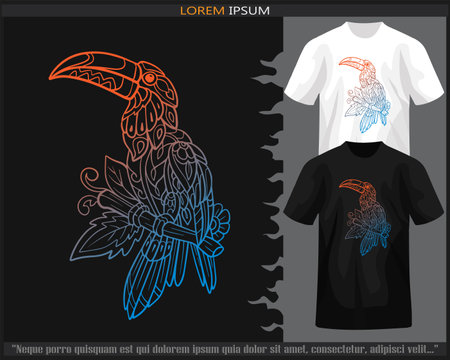 Gradient Colorful Hornbill bird mandala arts isolated on black and white t shirt.のイラスト素材