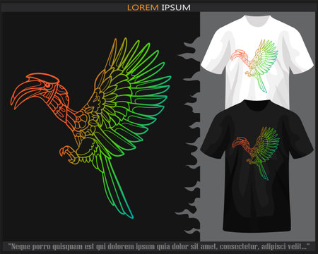 Gradient Colorful Hornbill bird mandala arts isolated on black and white t shirt.のイラスト素材