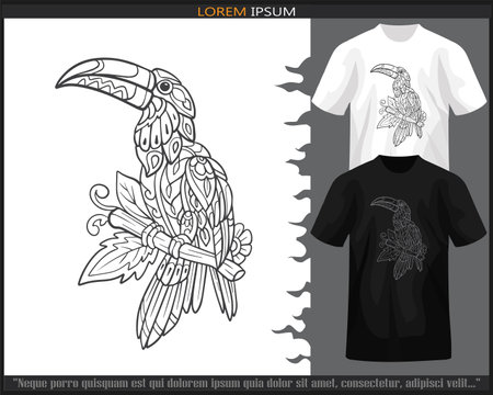 Hornbill bird mandala arts isolated on black and white t shirt.のイラスト素材