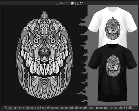 Monochrome Pumpkin mandala arts isolated on black and white t shirt.のイラスト素材