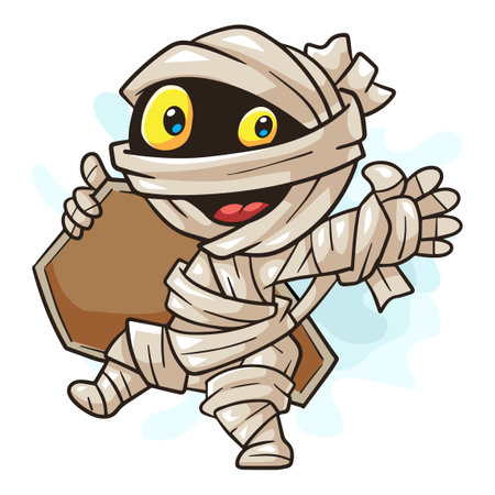 cartoon mummy walking carrying a coffinのイラスト素材